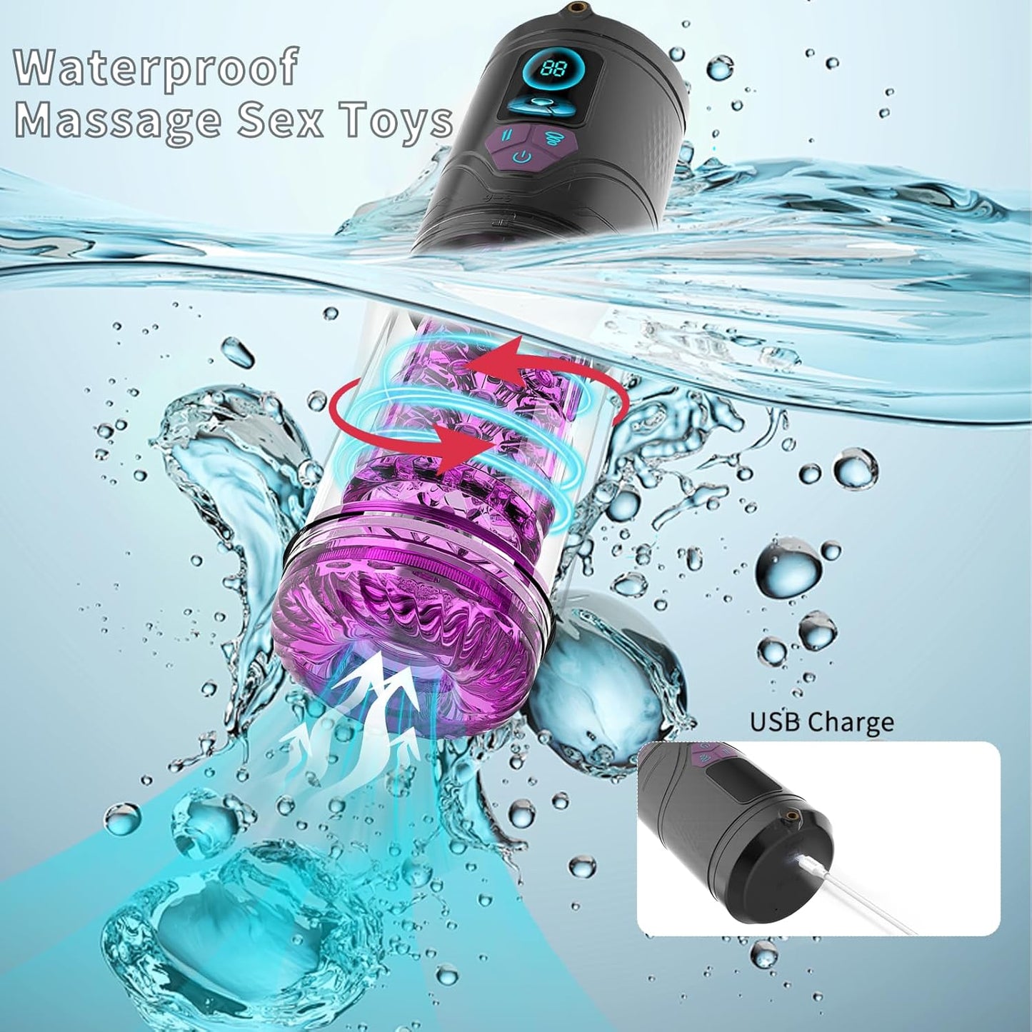 Male Masturbator Penis Pump Adult Sex Toys, Mens Masturbators with Phone Holder 9 Thrusting Rotating & Sucking Modes, Licking Vacuum Pumps & Enlargers, LCD Display Stroker for Men