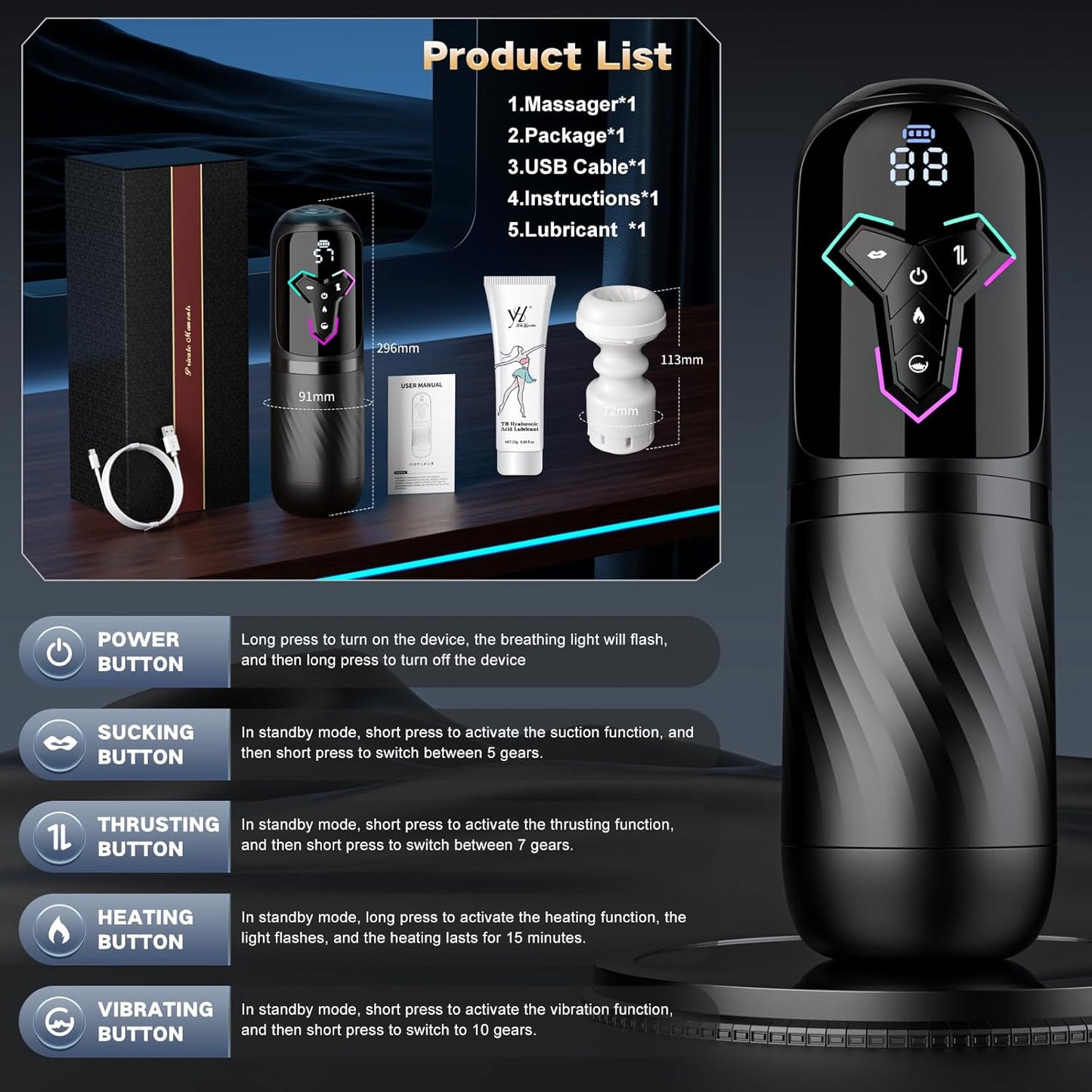Male Masturbator Sex Toys for Men - Thrusting Male Stroker with 360° Heating, 5-Speed Smooth Motion Blowjob Adult Men's Sex Toy, Silent Brushless Motor, Pocket Pussy Sleeve Erotic Massage Kits