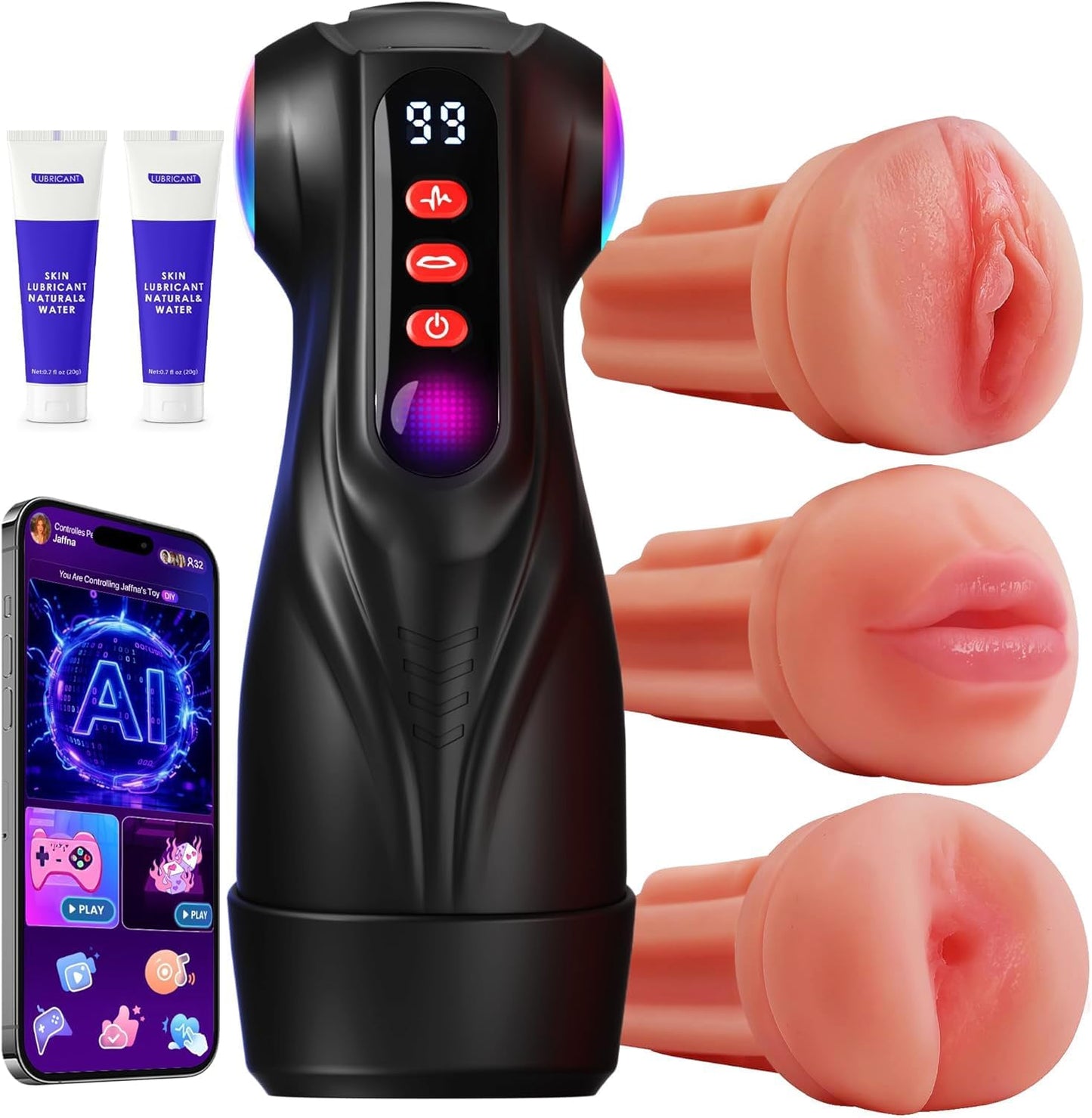 Mens Sex Toy Adult Toys - 3 Sleeves Sets AI Sync APP Male Masturbator Sex Toys for Men with 9 Sucking & 9 Vibrating, Pocket Pussy Penis Pump, Colorful Lighting Stroker Erotic Massage Kits