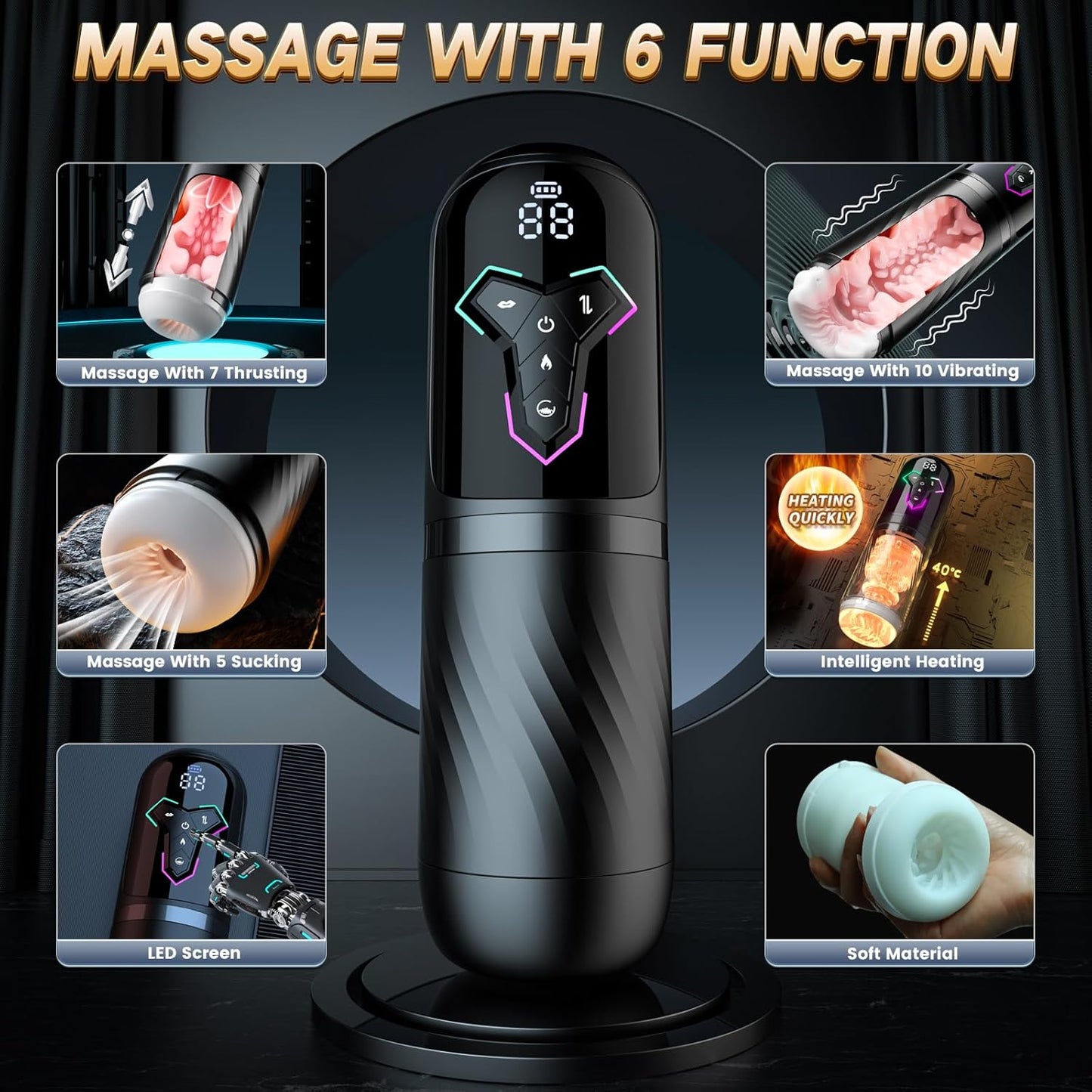 Male Masturbator Sex Toys for Men - Thrusting Male Stroker with 360° Heating, 5-Speed Smooth Motion Blowjob Adult Men's Sex Toy, Silent Brushless Motor, Pocket Pussy Sleeve Erotic Massage Kits