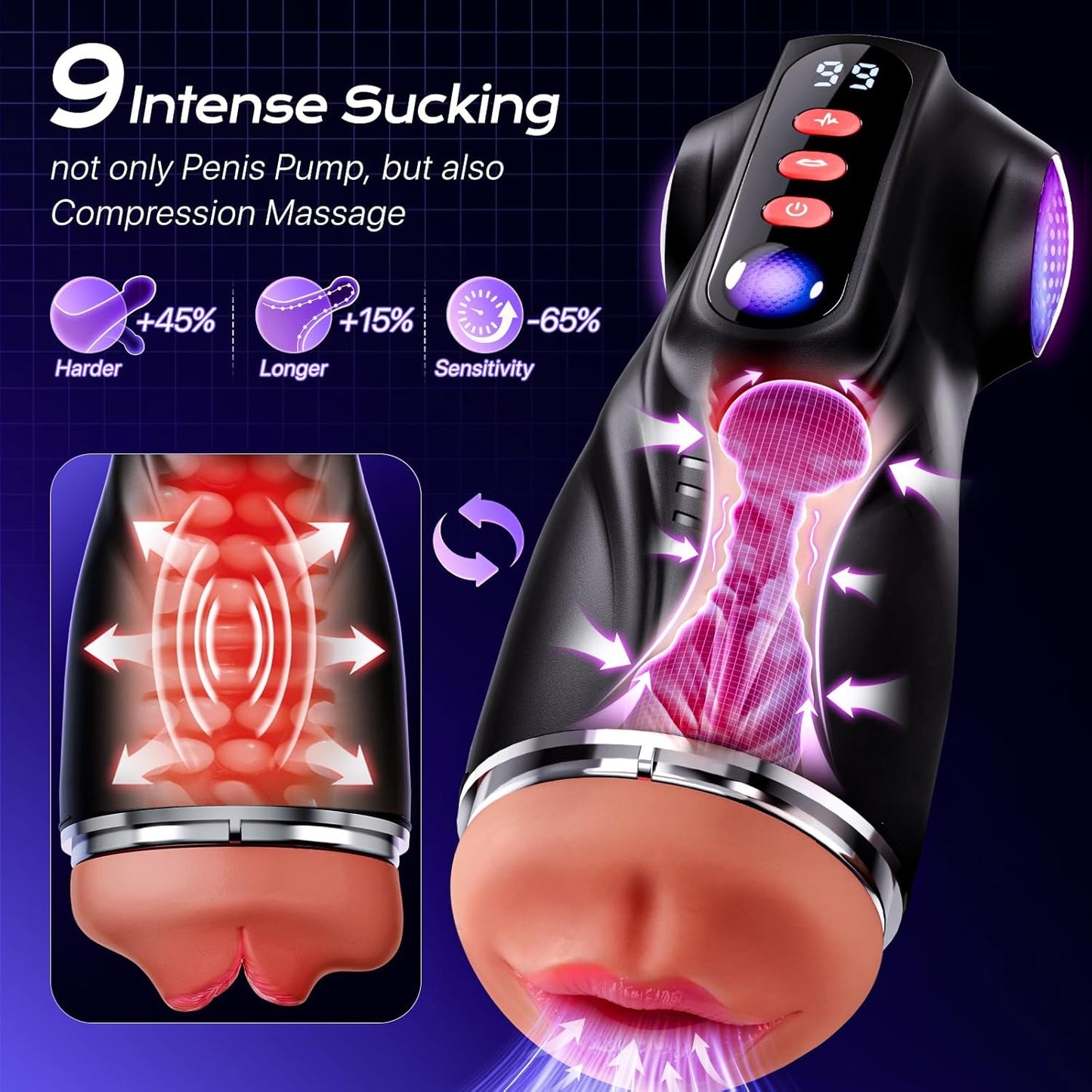 Mens Sex Toy Adult Toys - 3 Sleeves Sets AI Sync APP Male Masturbator Sex Toys for Men with 9 Sucking & 9 Vibrating, Pocket Pussy Penis Pump, Colorful Lighting Stroker Erotic Massage Kits