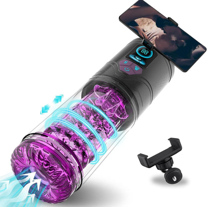 Male Masturbator Penis Pump Adult Sex Toys, Mens Masturbators with Phone Holder 9 Thrusting Rotating & Sucking Modes, Licking Vacuum Pumps & Enlargers, LCD Display Stroker for Men