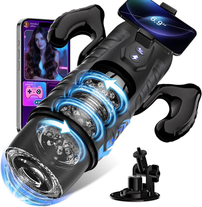 Male Masturbator Sex Toys for Men - EINSEO AI Interactive Adult Toy 7 Thrusting & Rotating Modes with Handle, Phone Holder & Suction Base, APP Control Penis Pump, Hands-Free Pocket Pussy Sex Machine