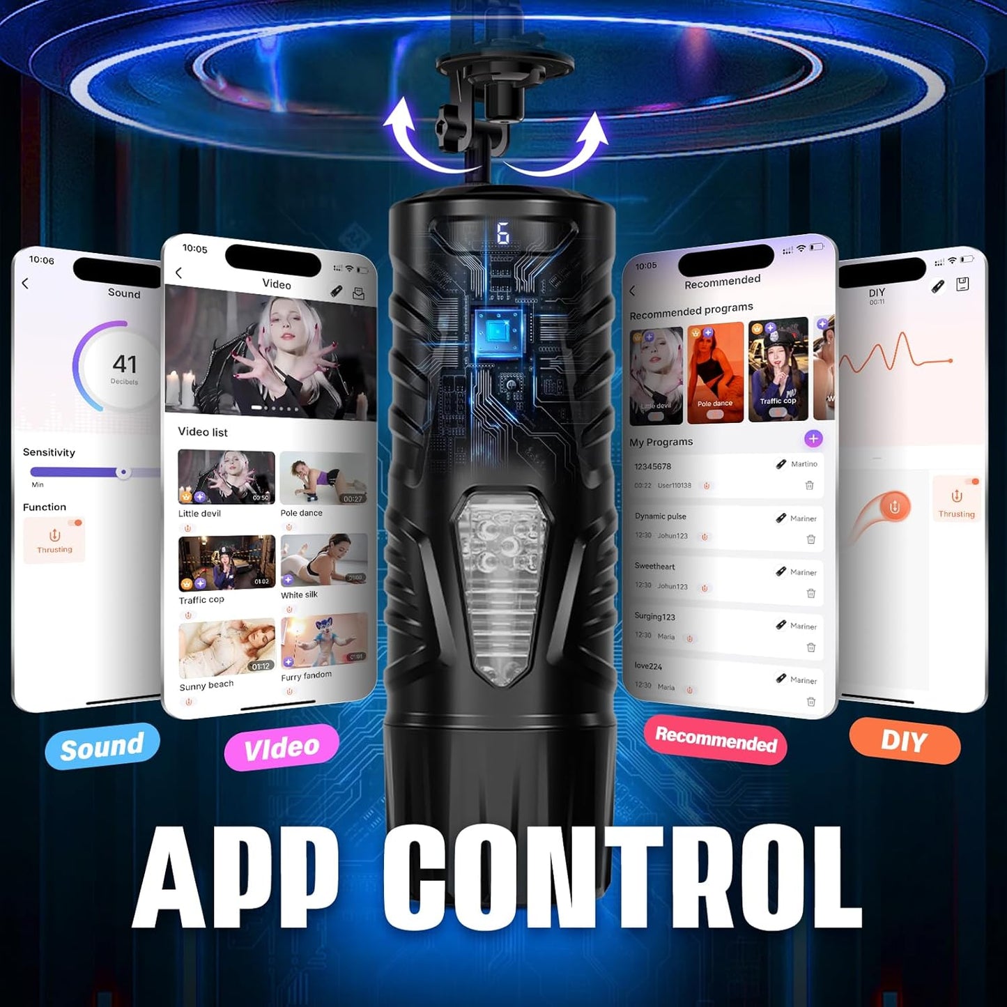 Male Masturbator Sex Toys for Men - EINSEO AI Interactive Adult Toy 7 Thrusting & Rotating Modes with Handle, Phone Holder & Suction Base, APP Control Penis Pump, Hands-Free Pocket Pussy Sex Machine