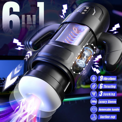 Cafatop Male Masturbator Sex Toys- Electric Men Sex Toys with 6 Thrusting & 3 Suction, Automatic Sucking Male Masturbation Cup with Handle, Penis Pump Pocket Pussy Stroker Vibrator for Adult Men
