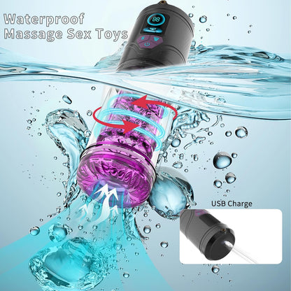 Male Masturbator Penis Pump Adult Sex Toys, Mens Masturbators with Phone Holder 9 Thrusting Rotating & Sucking Modes, Licking Vacuum Pumps & Enlargers, LCD Display Stroker for Men