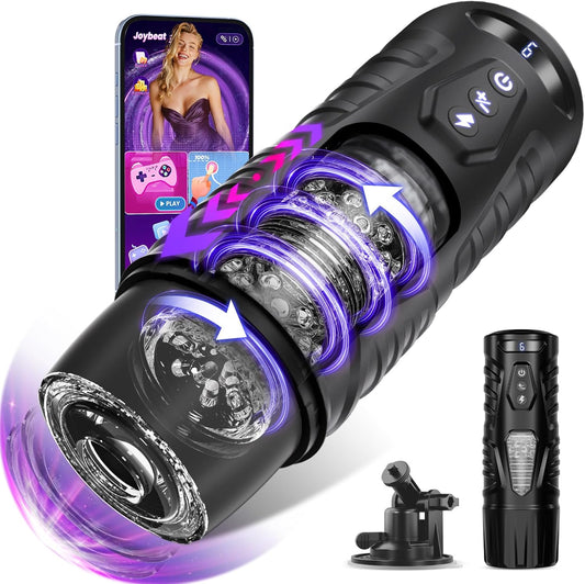 EINSEO AI Sync Male Masturbator Sex Toys for Men - Adult Toy Male Sex Toys with 7 Thrusting & 7 Rotating Modes, Pocket Pussy Hands Free Sex Machine LCD Display with Visual Window & Mounting Base