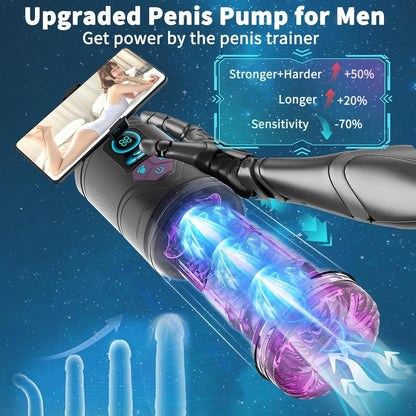 Male Masturbator Penis Pump Adult Sex Toys, Mens Masturbators with Phone Holder 9 Thrusting Rotating & Sucking Modes, Licking Vacuum Pumps & Enlargers, LCD Display Stroker for Men